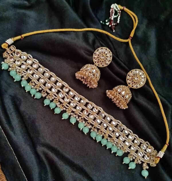 kundan choker necklace set with jhumka earrings - Image 2