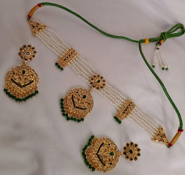 One Gram Gold Polish Plated Jadu Choker Green Necklace For Girls And Women