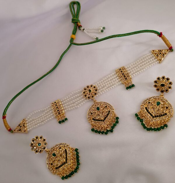 One Gram Gold Polish Plated Jadu Choker Green Necklace For Girls And Women - Image 3