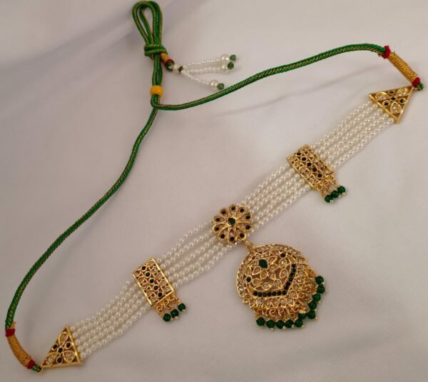 One Gram Gold Polish Plated Jadu Choker Green Necklace For Girls And Women - Image 4
