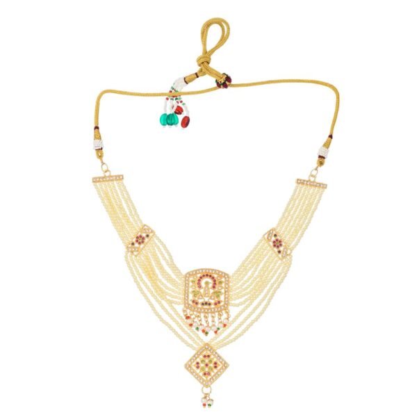 Micro Gold Polish Plated Double Layer Jodhpuri Short Necklace - Image 2