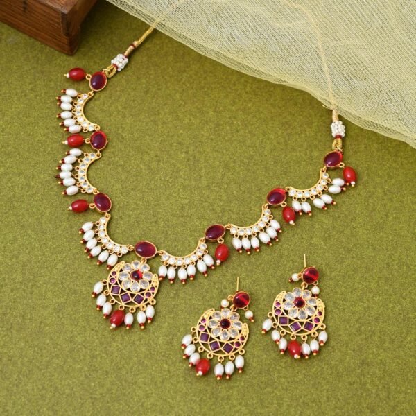 American Diamond Multicolour Choker Jodhpuri Jewellery Set - Image 6