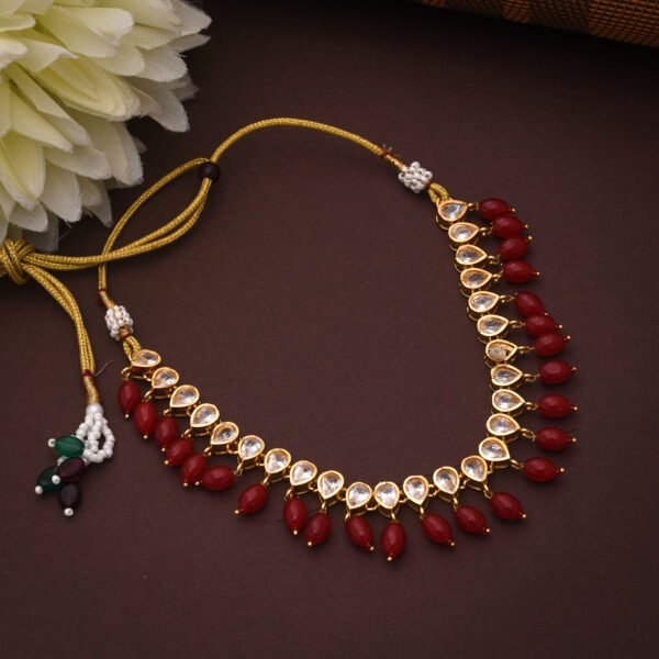 American Diamond Necklace With Red Pearl For Girls And Women - Image 3