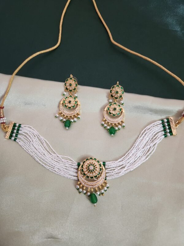 One Gram Gold Polish Plated Rajasthani Chand Tara Choker Necklace With Earrings - Image 4