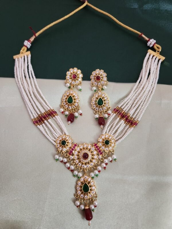 One Gram Gold Polish Plated Rajasthani Pearl Set With Earrings